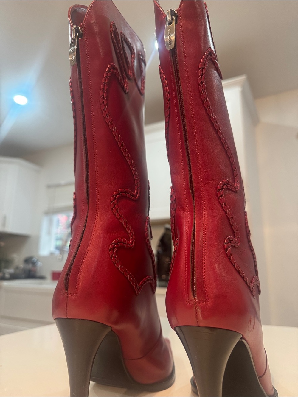 Sergio Rossi Red Leather Pointed-Toe boots - Picture 10 of 13